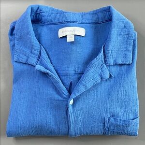 Standard/Cloth Cotton Gauze Casual Button Down Shirt Blue Size Medium
